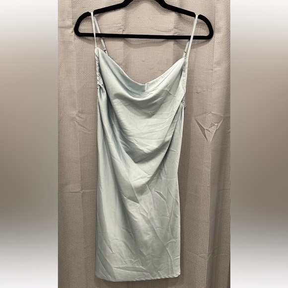 Forever 21 Satin Cowl Neck Sexy Baby Blue Slip Dress Women’s Size Medium EUC - Picture 2 of 5